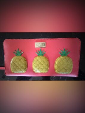 kate spade Coral Wallet with Yellow Pineapple and Green Top